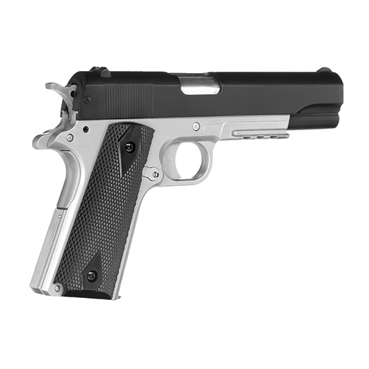 Cybergun Colt M1911A1 mit Metallschlitten H.P.A. Fire Line Springer 6mm BB Dual Tone schwarz / silber Bild 3