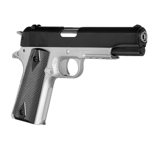 Cybergun Colt M1911A1 mit Metallschlitten H.P.A. Fire Line Springer 6mm BB Dual Tone schwarz / silber Bild 6