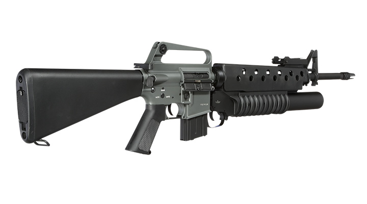 E&C M16A1 Rifle inkl. M203 Grenade Launcher Vollmetall QD-1.5 Gearbox S-AEG 6mm BB schwarz Bild 4