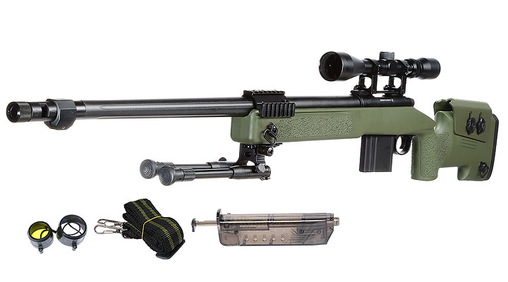 Well MB4416D USMC M40A5 Snipergewehr inkl. Zweibein / Zielfernrohr Springer 6mm BB oliv