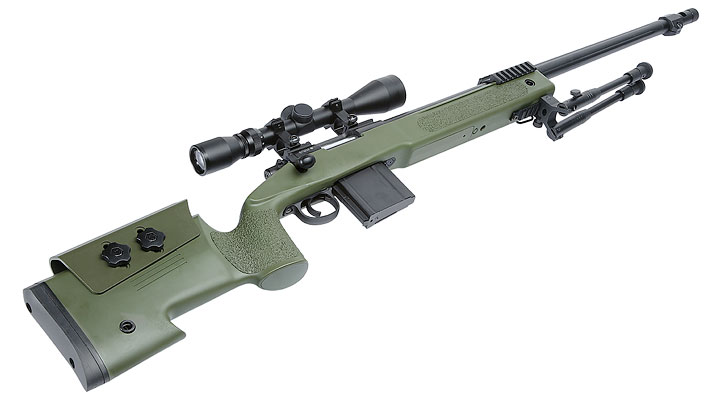 Well MB4416D USMC M40A5 Snipergewehr inkl. Zweibein / Zielfernrohr Springer 6mm BB oliv Bild 4