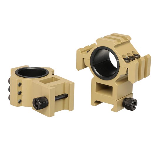 Aim-O Top Rail / Tri-Rail High Rings fr 25 / 30mm Zielfernrohre (2 Stck) Dark Earth Bild 2