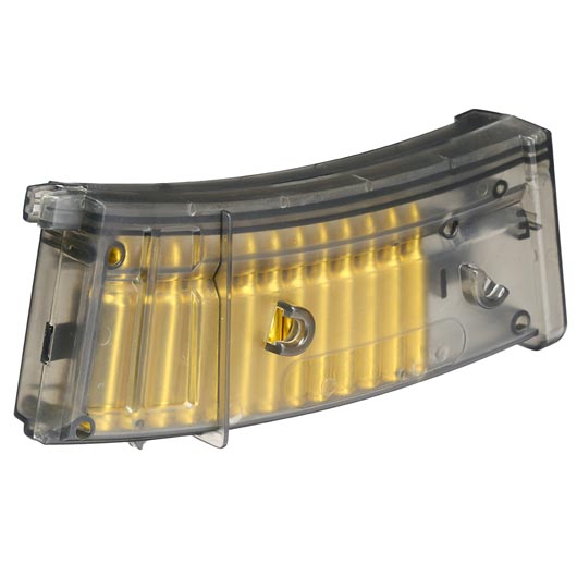 D.E. Modell 36 / M41 Springer Magazin Low-Cap 40 Schuss rauch-transparent mit Patronenattrappen