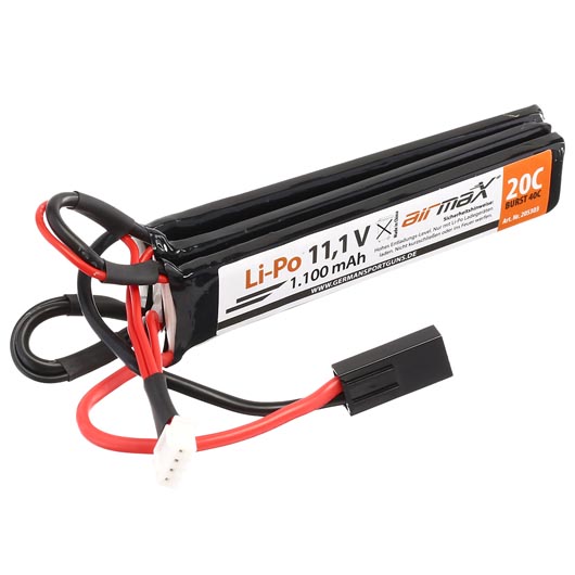 airmaX Airsoft LiPo Akku 11.1V 1100mAh 20 / 40C Small Tri-Panel Type m. Mini-Tam Anschluss Bild 2
