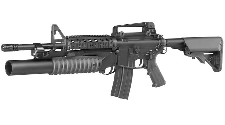 E&C M4 RIS Carbine inkl. M203 Grenade Launcher Vollmetall QD-1.5 Gearbox S-AEG 6mm BB schwarz