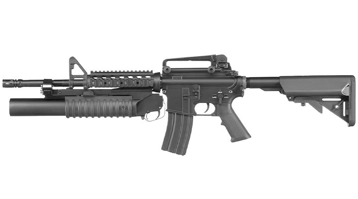 E&C M4 RIS Carbine inkl. M203 Grenade Launcher Vollmetall QD-1.5 Gearbox S-AEG 6mm BB schwarz Bild 1