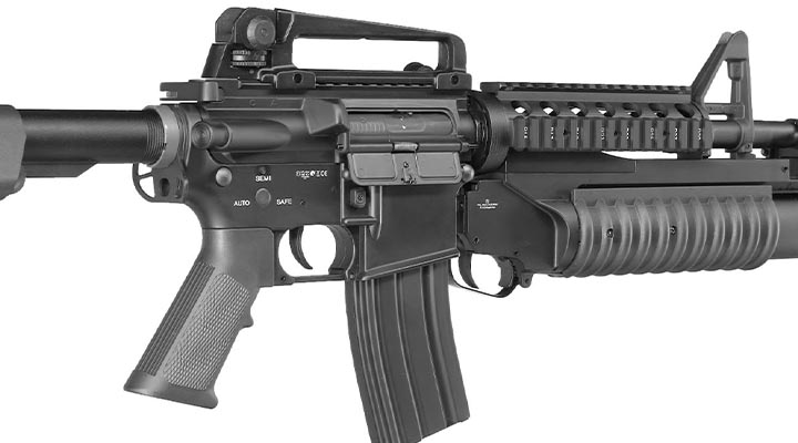 E&C M4 RIS Carbine inkl. M203 Grenade Launcher Vollmetall QD-1.5 Gearbox S-AEG 6mm BB schwarz Bild 10