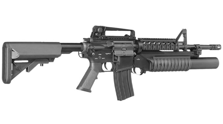 E&C M4 RIS Carbine inkl. M203 Grenade Launcher Vollmetall QD-1.5 Gearbox S-AEG 6mm BB schwarz Bild 4