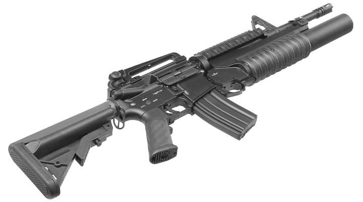 E&C M4 RIS Carbine inkl. M203 Grenade Launcher Vollmetall QD-1.5 Gearbox S-AEG 6mm BB schwarz Bild 5