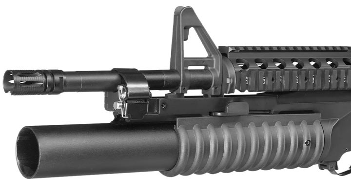 E&C M4 RIS Carbine inkl. M203 Grenade Launcher Vollmetall QD-1.5 Gearbox S-AEG 6mm BB schwarz Bild 7
