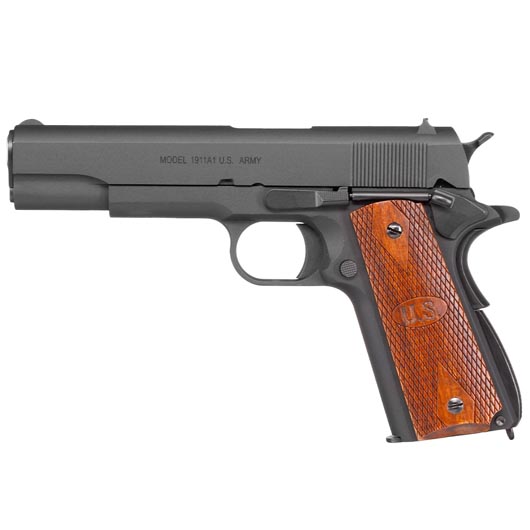 Cybergun / AWC Auto-Ordnance 1911 Vollmetall GBB 6mm BB matt schwarz - Echtholzgriffschalen Bild 1