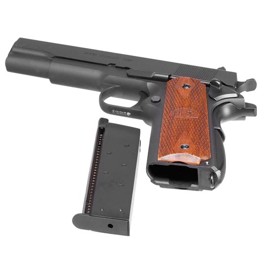 Cybergun / AWC Auto-Ordnance 1911 Vollmetall GBB 6mm BB matt schwarz - Echtholzgriffschalen Bild 6