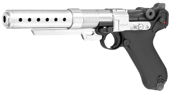 AWC A-180 Rebel Custom Blaster / P08 6 Zoll Vollmetall Gas-Blow-Back 6mm BB schwarz