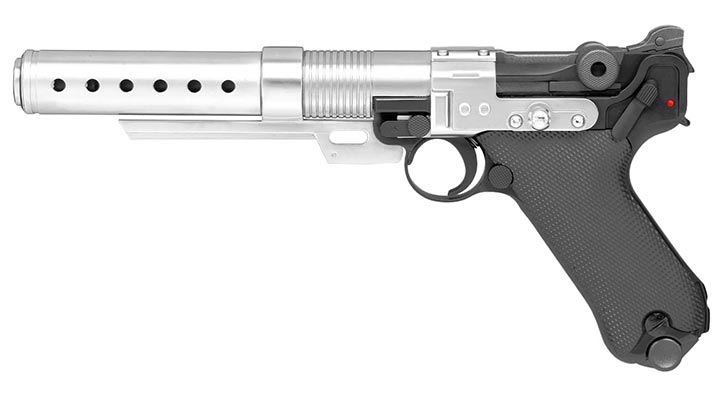 AWC A-180 Rebel Custom Blaster / P08 6 Zoll Vollmetall Gas-Blow-Back 6mm BB schwarz Bild 1