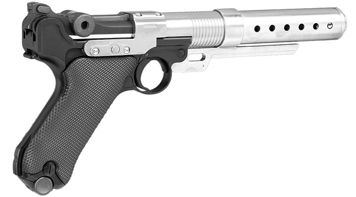 AWC A-180 Rebel Custom Blaster / P08 6 Zoll Vollmetall Gas-Blow-Back 6mm BB schwarz Bild 4