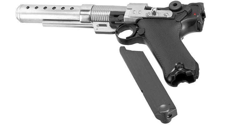 AWC A-180 Rebel Custom Blaster / P08 6 Zoll Vollmetall Gas-Blow-Back 6mm BB schwarz Bild 6