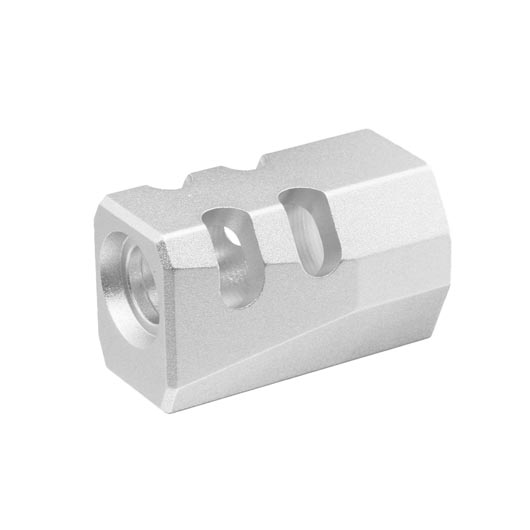 TTI Airsoft CNC Aluminium Compensator Type-B f. Pistolen mit 14mm- Auengewinde silber Bild 1