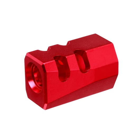 TTI Airsoft CNC Aluminium Compensator Type-B f. Pistolen mit 14mm- Auengewinde rot Bild 1