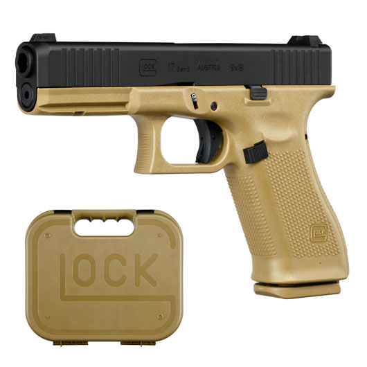 Glock 17 Gen. 5 Airsoftpistole mit Metallschlitten GBB 6mm BB schwarz / coyote French Army Edition