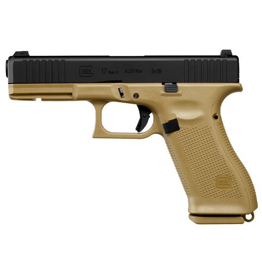 Glock 17 Gen. 5 Airsoftpistole mit Metallschlitten GBB 6mm BB schwarz / coyote French Army Edition Bild 1