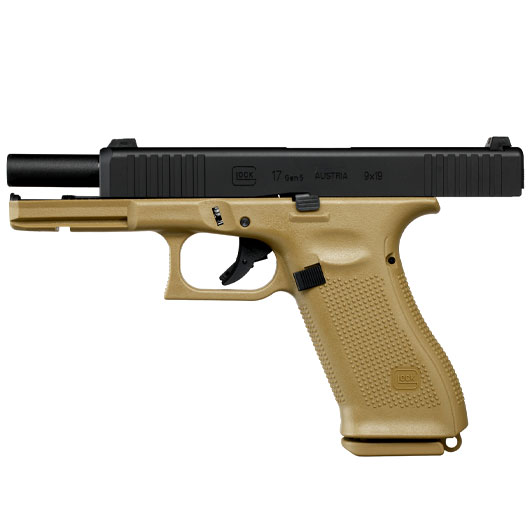 Glock 17 Gen. 5 Airsoftpistole mit Metallschlitten GBB 6mm BB schwarz / coyote French Army Edition Bild 2
