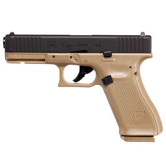 Glock 17 Gen. 5 Airsoft mit Metallschlitten CO2 BlowBack 6mm BB schwarz / coyote Bild 1