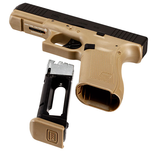 Glock 17 Gen. 5 Airsoft mit Metallschlitten CO2 BlowBack 6mm BB schwarz / coyote Bild 6