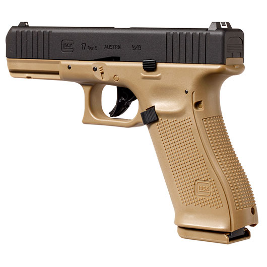 Glock 17 Gen. 5 Airsoft mit Metallschlitten CO2 BlowBack 6mm BB schwarz / coyote Bild 8