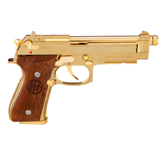 G&G GPM92 GP2 Airsoftpistole Vollmetall GBB 6mm BB Gold-Chrome inkl. Pistolenkoffer - Walnussholz Limited Edition Bild 3