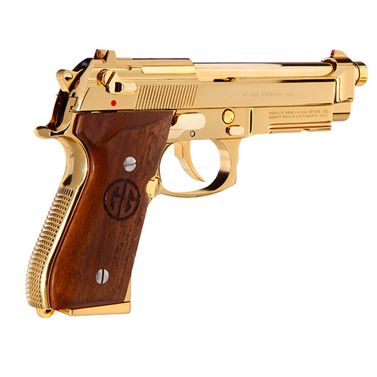 G&G GPM92 GP2 Airsoftpistole Vollmetall GBB 6mm BB Gold-Chrome inkl. Pistolenkoffer - Walnussholz Limited Edition Bild 4