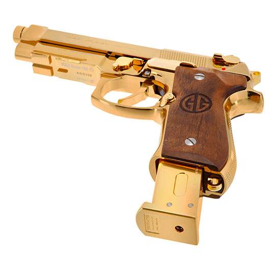 G&G GPM92 GP2 Airsoftpistole Vollmetall GBB 6mm BB Gold-Chrome inkl. Pistolenkoffer - Walnussholz Limited Edition Bild 5