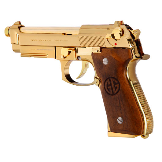 G&G GPM92 GP2 Airsoftpistole Vollmetall GBB 6mm BB Gold-Chrome inkl. Pistolenkoffer - Walnussholz Limited Edition Bild 8