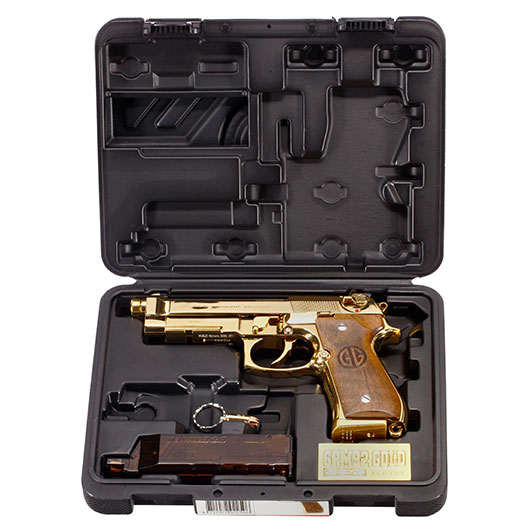 G&G GPM92 GP2 Airsoftpistole Vollmetall GBB 6mm BB Gold-Chrome inkl. Pistolenkoffer - Walnussholz Limited Edition Bild 9