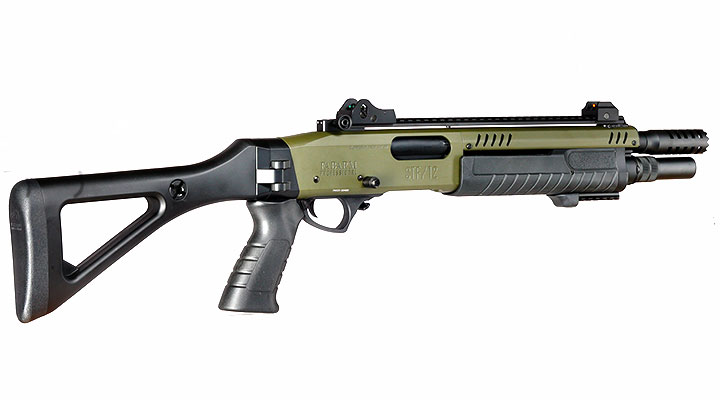 CYMA / BO Manufacture Fabarm STF12 Compact 11 Zoll Vollmetall Pump Action Gas Shotgun 6mm BB oliv Bild 4