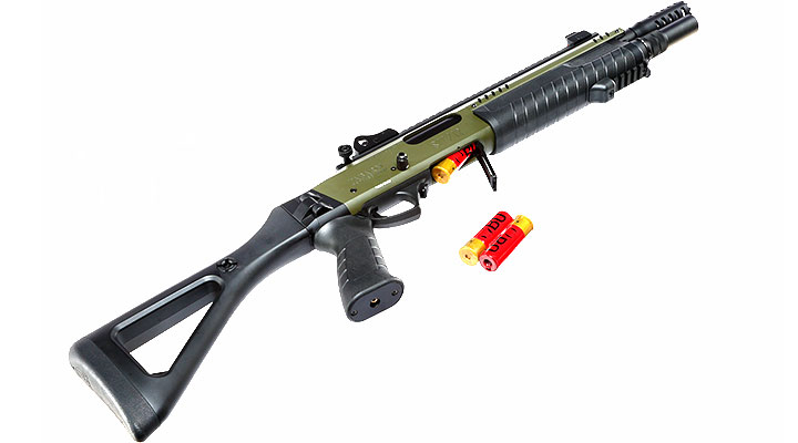 CYMA / BO Manufacture Fabarm STF12 Compact 11 Zoll Vollmetall Pump Action Gas Shotgun 6mm BB oliv Bild 6