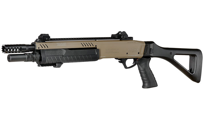 CYMA / BO Manufacture Fabarm STF12 Compact 11 Zoll Vollmetall Pump Action Gas Shotgun 6mm BB Flat Dark Earth
