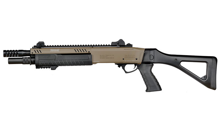 CYMA / BO Manufacture Fabarm STF12 Compact 11 Zoll Vollmetall Pump Action Gas Shotgun 6mm BB Flat Dark Earth Bild 1