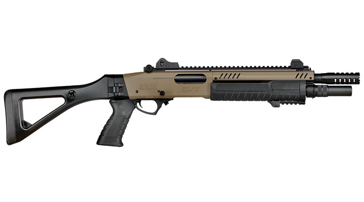 CYMA / BO Manufacture Fabarm STF12 Compact 11 Zoll Vollmetall Pump Action Gas Shotgun 6mm BB Flat Dark Earth Bild 3