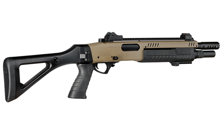 CYMA / BO Manufacture Fabarm STF12 Compact 11 Zoll Vollmetall Pump Action Gas Shotgun 6mm BB Flat Dark Earth Bild 4
