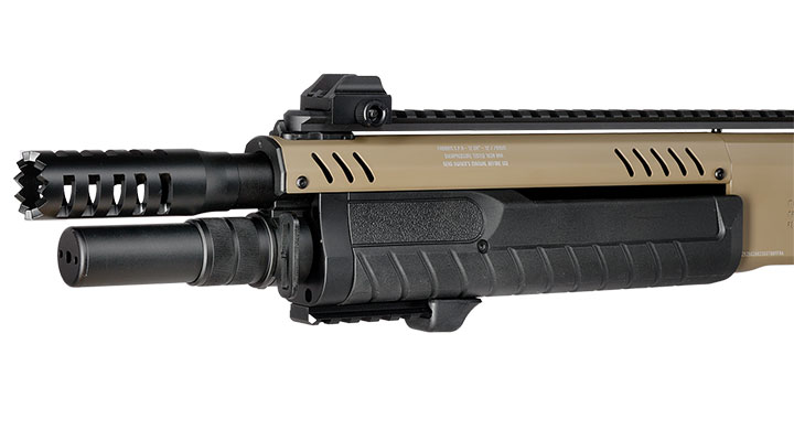 CYMA / BO Manufacture Fabarm STF12 Compact 11 Zoll Vollmetall Pump Action Gas Shotgun 6mm BB Flat Dark Earth Bild 8
