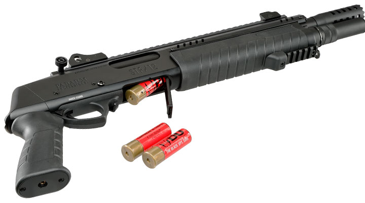 CYMA / BO Manufacture Fabarm STF12 Short 11 Zoll Vollmetall Pump Action Gas Shotgun 6mm BB schwarz Bild 6