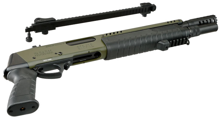 CYMA / BO Manufacture Fabarm STF12 Short 11 Zoll Vollmetall Pump Action Gas Shotgun 6mm BB oliv Bild 7