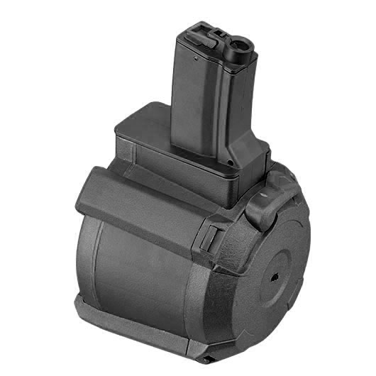 A&K MP5 D-60 Style Polymer Trommelmagazin 1200 Schuss schwarz - elektrisch Bild 1