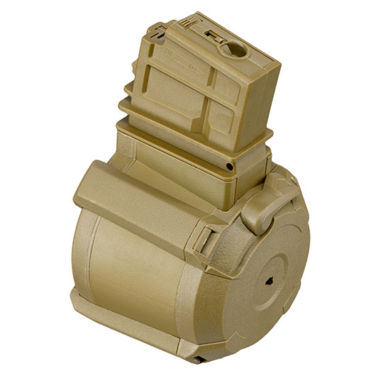 A&K G36 D-60 Style Polymer Trommelmagazin 1200 Schuss Dark Earth - elektrisch Bild 1