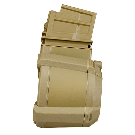 A&K G36 D-60 Style Polymer Trommelmagazin 1200 Schuss Dark Earth - elektrisch Bild 7