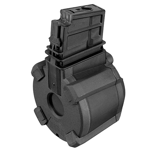 A&K G36 D-60 Style Polymer Trommelmagazin 1200 Schuss schwarz - elektrisch Bild 2