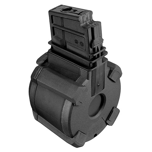 A&K G36 D-60 Style Polymer Trommelmagazin 1200 Schuss schwarz - elektrisch Bild 3