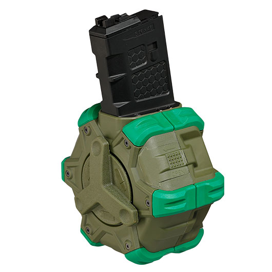 Wei-ETech M4 / M16 GBB Single Trommelmagazin Hi-Cap 350 Schuss oliv - Version 3 - Softairgas Version