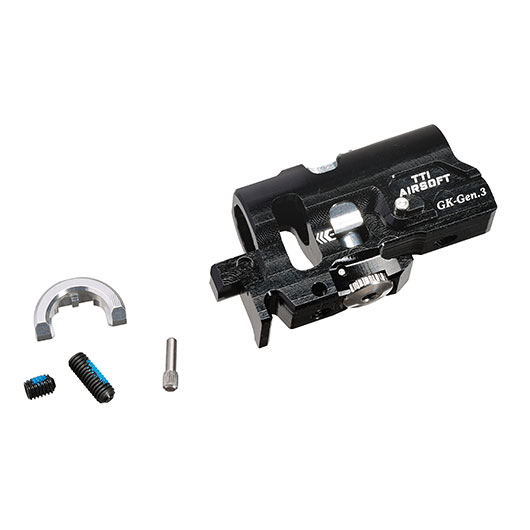 TTI Airsoft CNC Aluminium TDC-Style Hop-Up Chamber f. Tokyo Marui G17 / G19 / G34 GEN3 GBB Serie schwarz