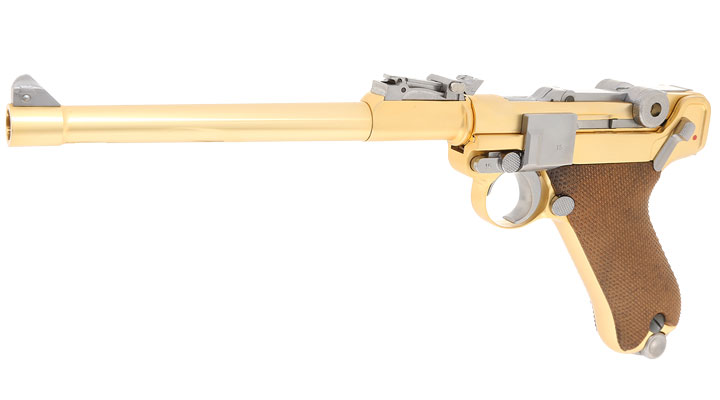 Wei-ETech P08 Airsoft Vollmetall GBB 6mm BB Gold-Plated-Finish Version - 8 Zoll Version